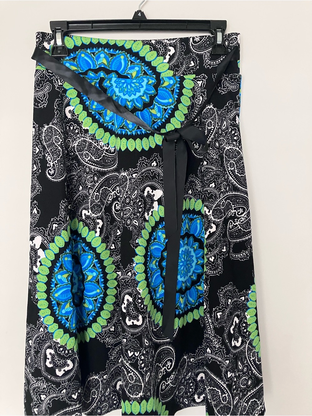 Women’s Black Skirt with Blue & Green Medallion Print
